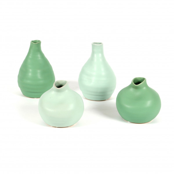 Keramik Vase, bauchig, 2 Modelle 9/14cm matt grün+hell-grün sortiert