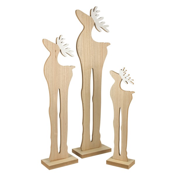 Deko-Hirsch, MDF, stehend, natur-weiß