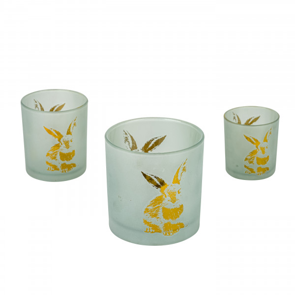 Glas Windlicht mint mit goldenem Hasen, raue Oberfläche
