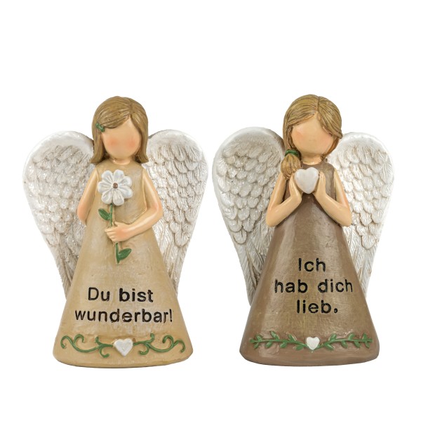 Poly Engel mit Spruch,creme/braun H 11cm Ich hab dich lieb + Du bist wunderbar