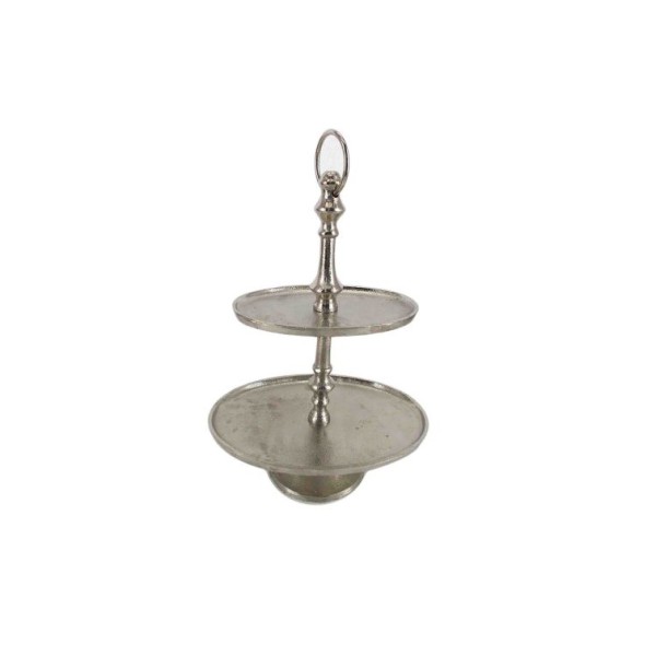 Tisch-Etagere Aluguss, mit 2 Böden, 28 x 20 x 38 cm, silber