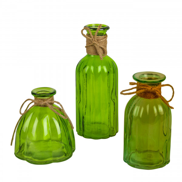 Glasfläschen mit Jutekordel grün D