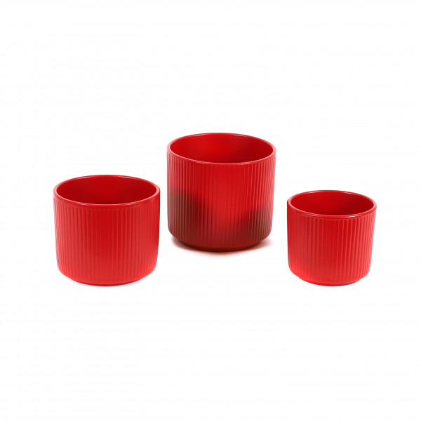 Keramik-Topf Cylindro mit Streifen, matt rot