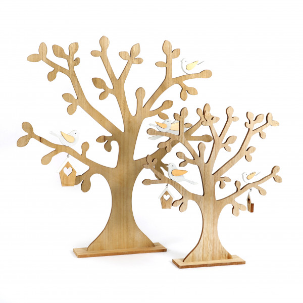 Deko-Baum, Holz, mit Vögelchen, natur