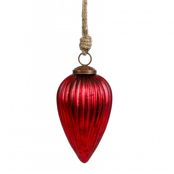 Deko Glas Zapfen zum hängen, rot 10x6x6cm, mit Juteband