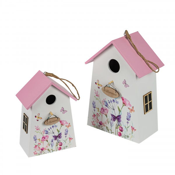 Vogelhaus Willkommen mit Fenstern rosa-pink-weiß