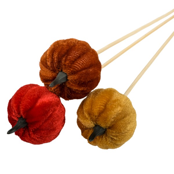 Kürbis-Samt-Stecker 4 cm, rot-braun, honig, dk orange sortiert, Stecker 35cm