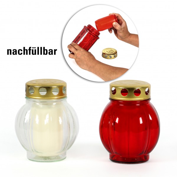 Glasgrablicht bauchig rot D 11 cm H 13 cm nachfüllbar