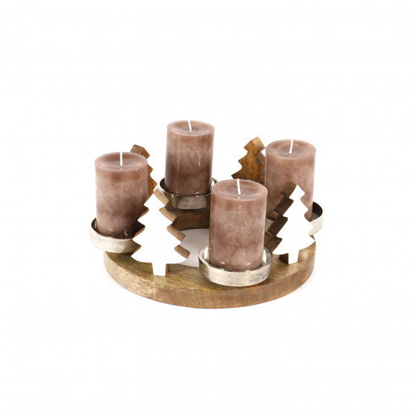 Adventkranz mit 4 Bäumen, weiß-natur 25x25x13 cm