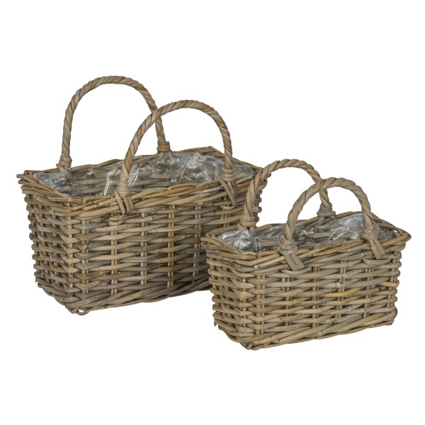Rattankorb, rechteckig mit 2 Griffen S/2, 30x15xh15/25 & 38x21xh20/34cm