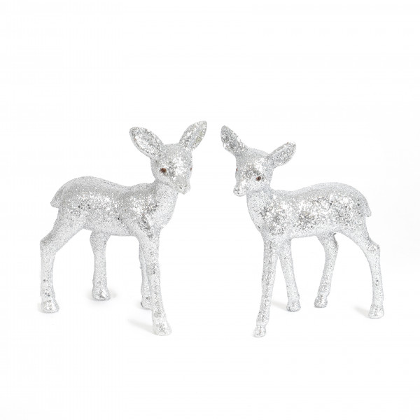 Deko Reh, Kunststoff beglimmert silber, 12,5 cm 2 Modelle