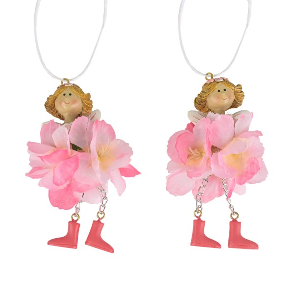 Poly Blumenmädchen Hänger, 2 Mod sort, 4x4x9,5cm, pink flowers