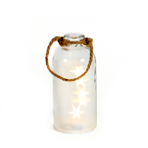 Glasflasche 5 LED Stars D 11 cm x H 23,5cm weiß