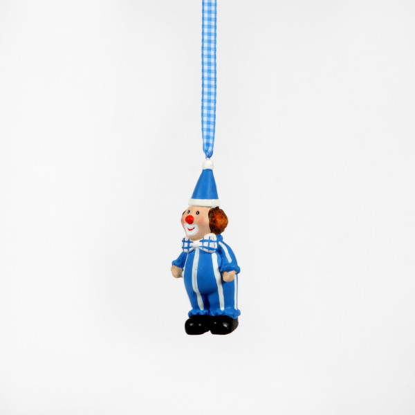 Keramik-Clown D´dorf z.Umhän gen,4xh.10cm,blau/weiß