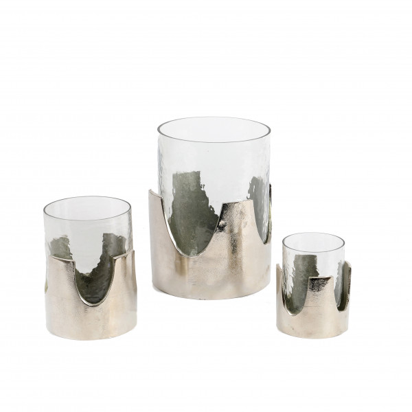 Windlicht Krone , Metall/Aluguss silber