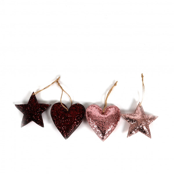 Dekohänger Stern+Herz Textil 2 Modelle/ 2 Farben ca10 cm