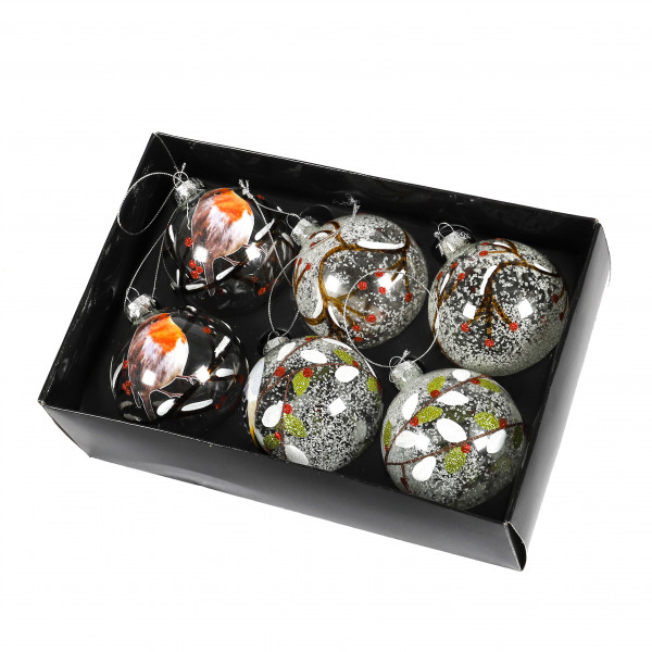 Baumschmuck Wintervogel , Glas, klar Kugel 8 cm, 3 Mod. sort.