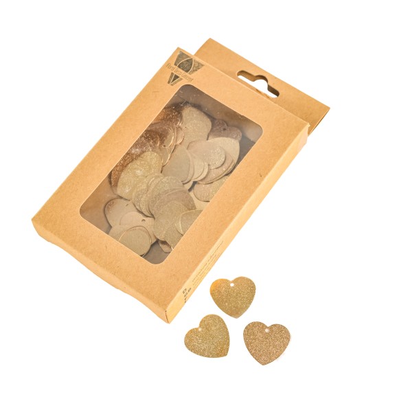 Herz in Glitteroptik Metall 2,3 cm champagner Box x 60 Stk