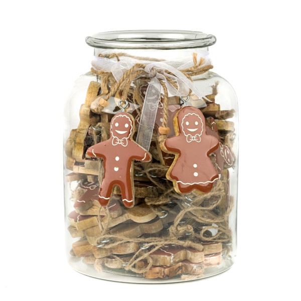 Lebkuchen-Hänger, Holz, im Dekoglas VE=40 Stück, braun/natur