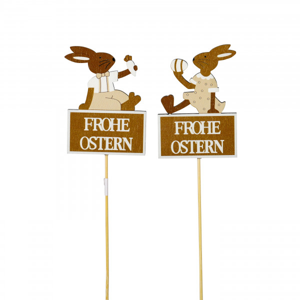 Holz-Stecker Hase creme/braun Frohe- Ostern 2 Mod sortiert /Stecker 35 cm