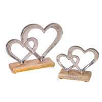 Aluguss Herzen, verschlungen, auf Holz- base, silber Aluguss Herzen, verschlungen, auf Holz- base, silber
