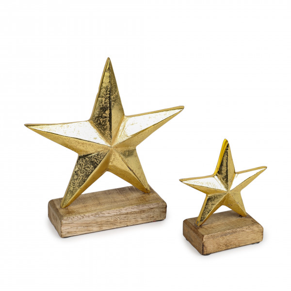 Metallstern auf Holzbase, gold