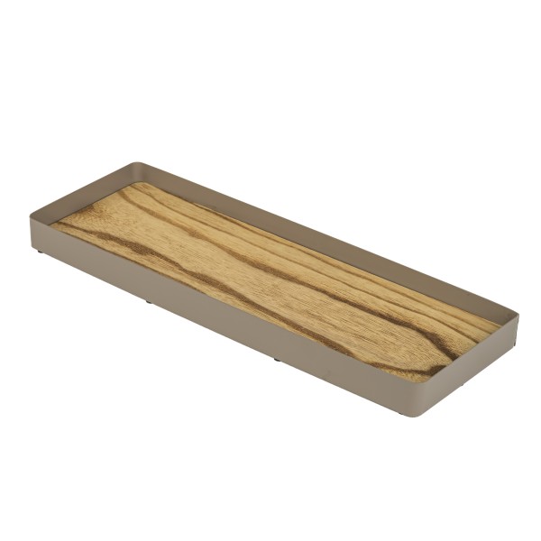 Holz Tablett rechteckig mit Metall- Umrandung,grau-braun,42x14xh3cm