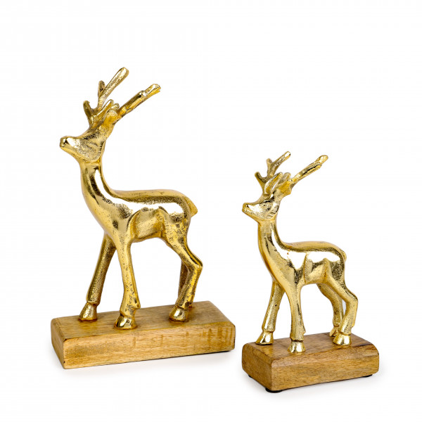 Metall-Hirsch auf Holzbase stehend, gold elegant