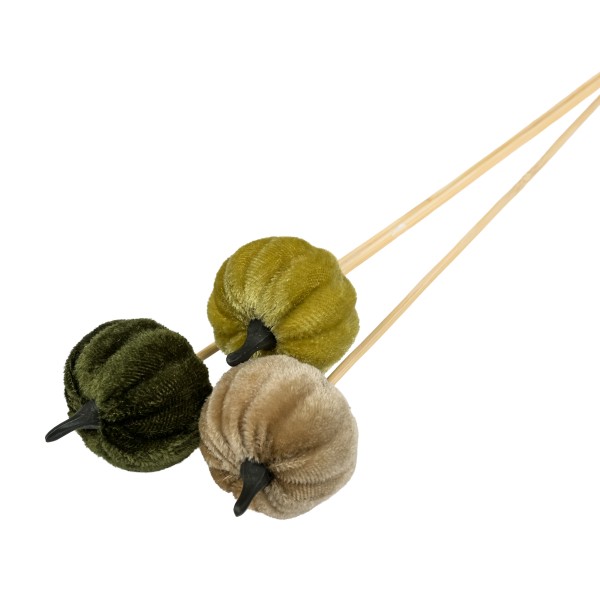Kürbis-Samt-Stecker 4 cm, dk grün/ soft taupe, soft grün sortiert, Stecker 35cm