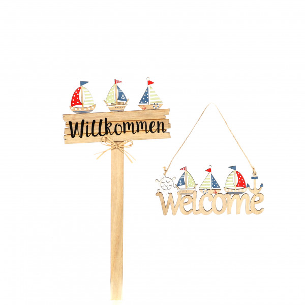 Stecker Segelschiff , Holz, Willkommen natur, 48x22 cm
