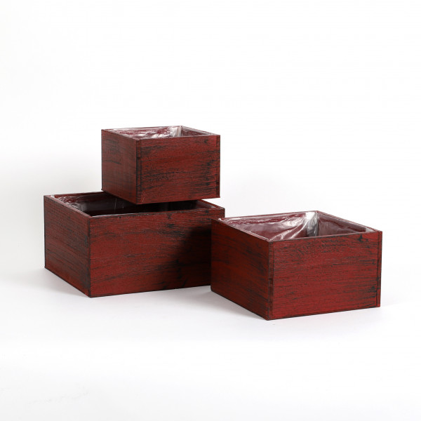 Holzkiste quadratisch, rot-schwarz