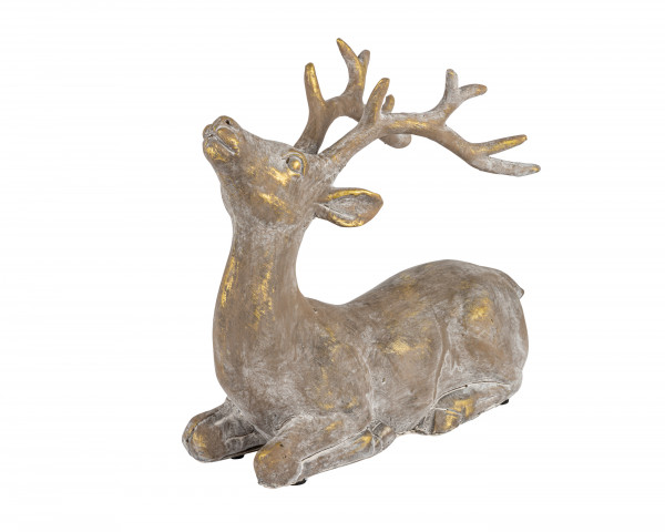 Hirsch Edward liegend, braun-gold antik, 37x14xh36 cm