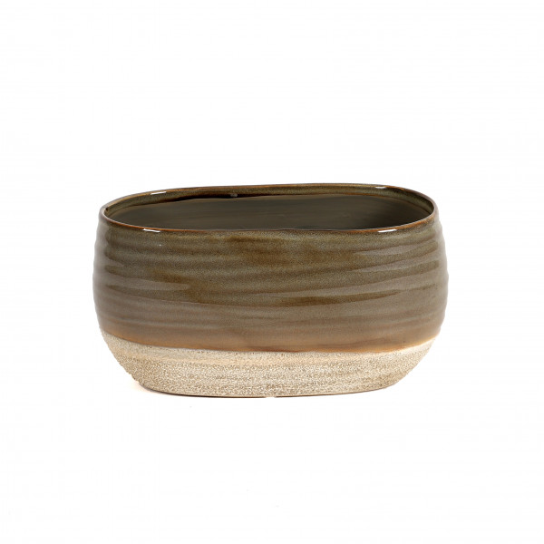Keramik Jardiniere Marlon oval,27x15xh 14cm,peanut braun glasiert,Fuß abgesetz