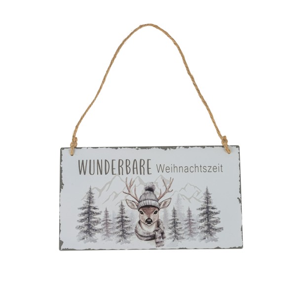 Metall-Schild z.hängen,20x12 cm Wunderbare Weihnachtszeit ,Hirsch/Wald