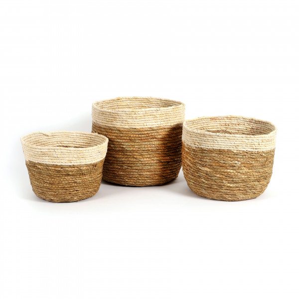 Deko-Korb,Topf aus Mais u.Schilf-Blatt, natur Set/3, 21xh.16/25xh.20/29xh.23cm