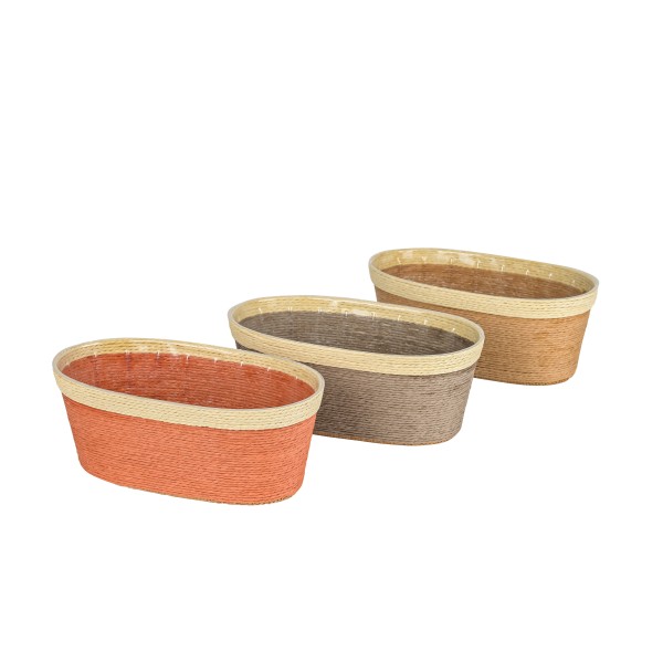 Kordel-Korb, Jardiniere rechteckig mit Naturrand, 3Farben sort, 24,5x12xh10cm