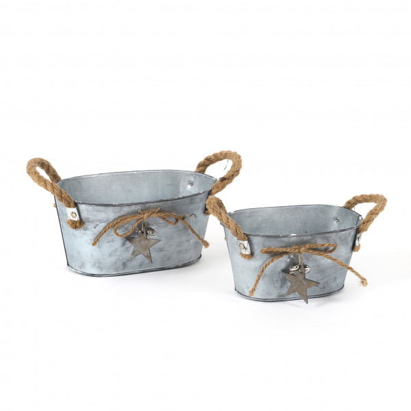 Jardiniere mit Jutegriff und Stern, Metall