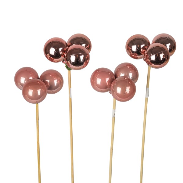 Kunststoffkugel x3 Stück am Stab, D3cm L35cm, pink glanz/pearl