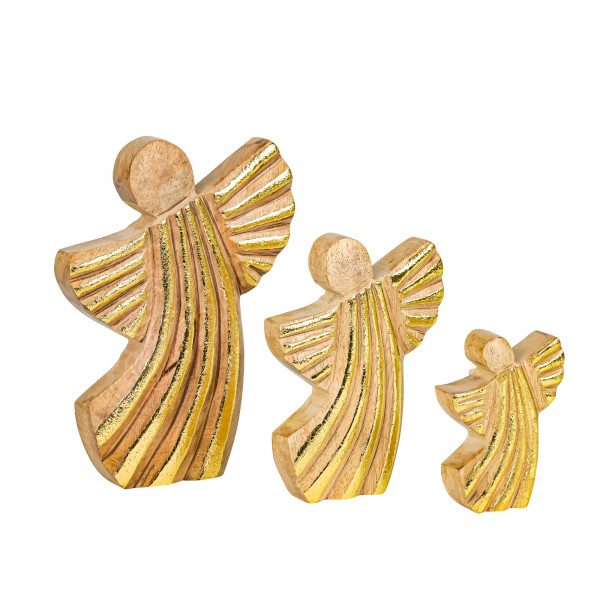 Holz Engel Leo natur, mit gold Streifen