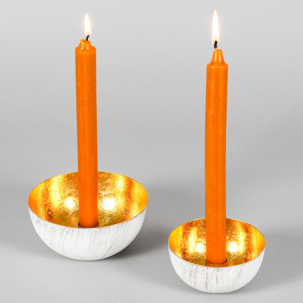 Spitzkerzenhalter, Metall, rund weiß-gold glanz