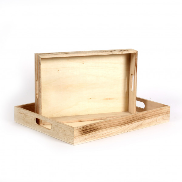 Holz-Tablett m.Griffen, 40x30+ 32x22cm,geflammt natur