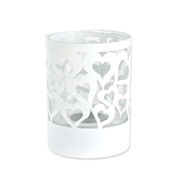 Windlicht Herzen mit Glaseinsatz D 19 cm H 26 cm weiß