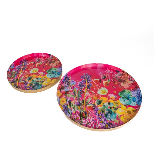 Metall-Tablett Blumen-Wiese 35cm, mit goldenen Akzenten