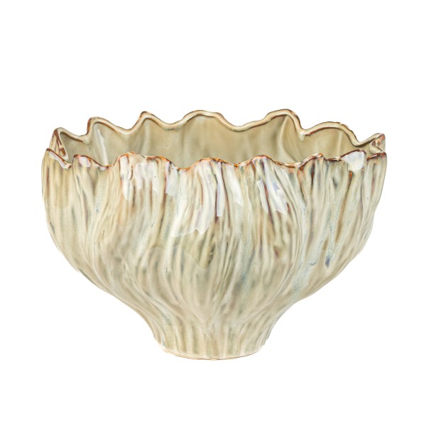 Keramik Hoch-Schale Sardinien oval 30x26xh20cm, creme/braun Reaktionsgl