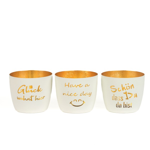 Metall-Windlicht mSpruch,weiß,3Sprüche sort.,10x8,5cm