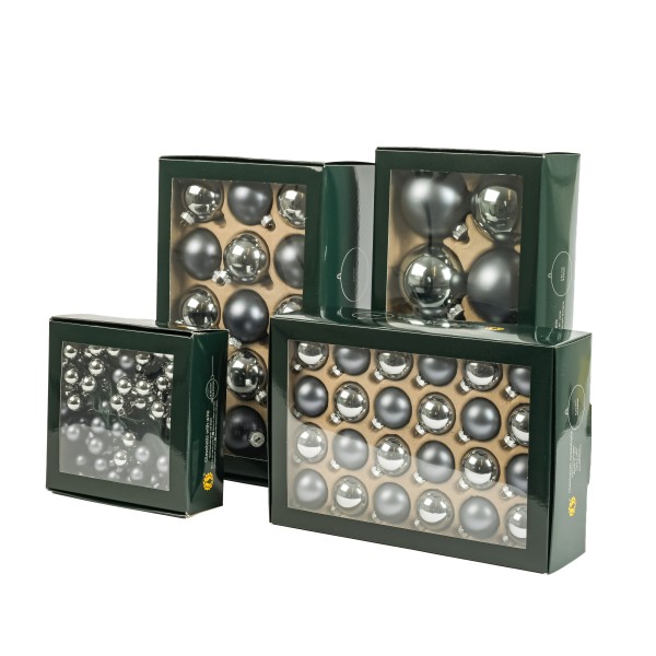 Glaskugeln, 80mm, Box/8 St. taubengrau sortiert