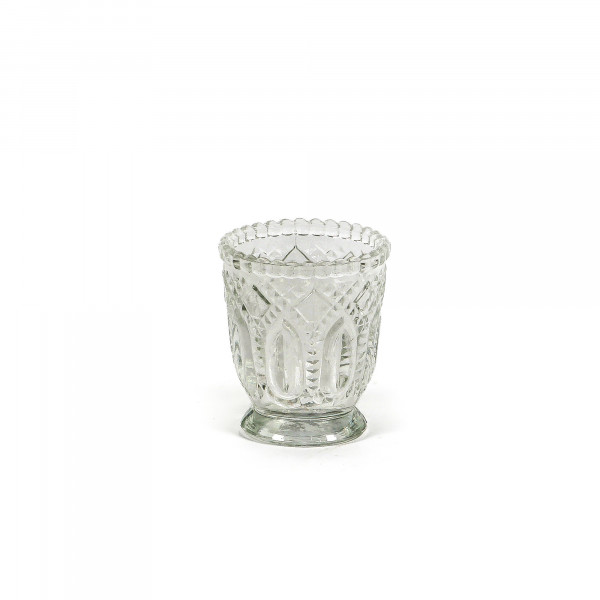 Teelichtglas Ornament 7 cmx 7 cm klar