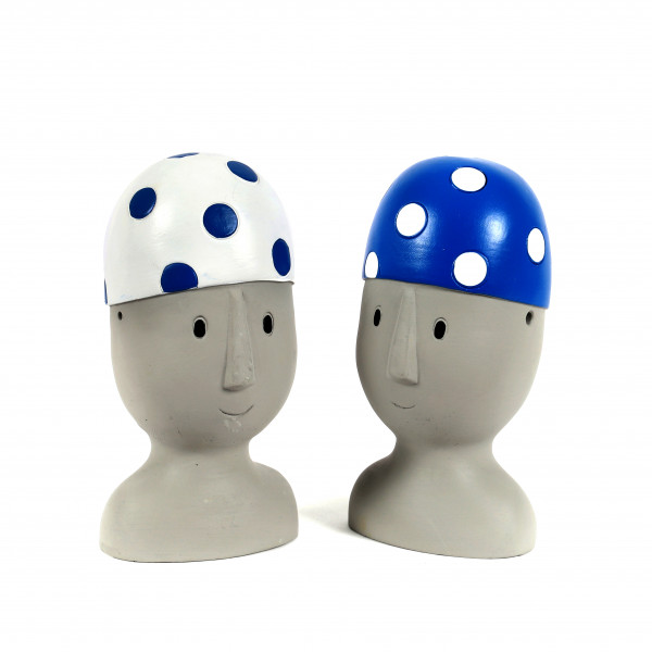 Zement Deko-Büste Julia 9x9xh16cm mit Badehaube,blau-weiß & weiß-blau