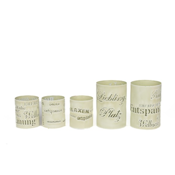 Metall-Windlicht Sprüche ,beige