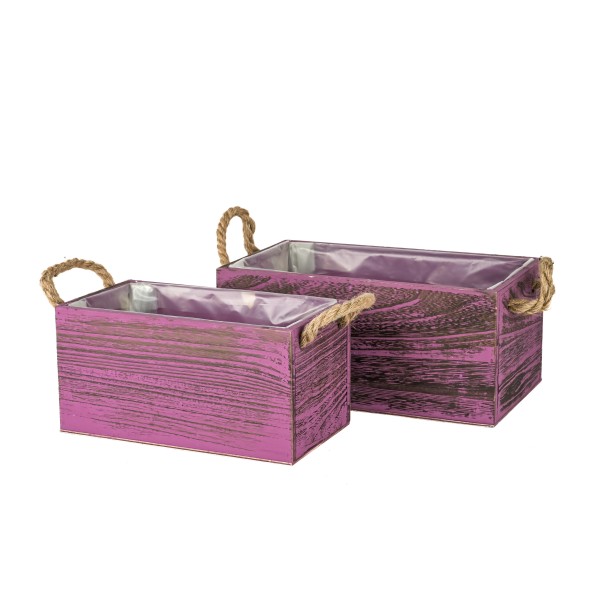 Holz Pflanzkasten rechteckig, Set/2 brombeer, 24x13xh12/29x17xh13 cm